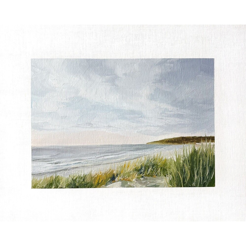 8x10 Original Oil Landscape Painting Seascape Sunset Blue Sky Ocean Beach Signed